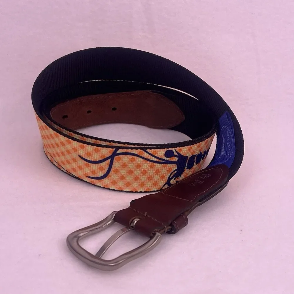 Thomas Bates True Flies Men's Belt 42” Fish Lure Orange Gingham